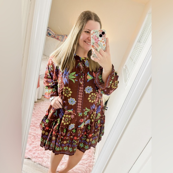 Easel Brown High Low Patterned Dress - Picture 3 of 4